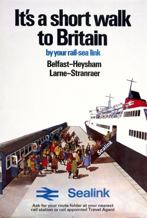 Sealink Belfast - Heysham Larne - Stranraer shipping railway travel poster